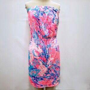 Lilly Pulitzer Windsor Dress Extra Small Pink‎ Aquadesiac Strapless Blouson